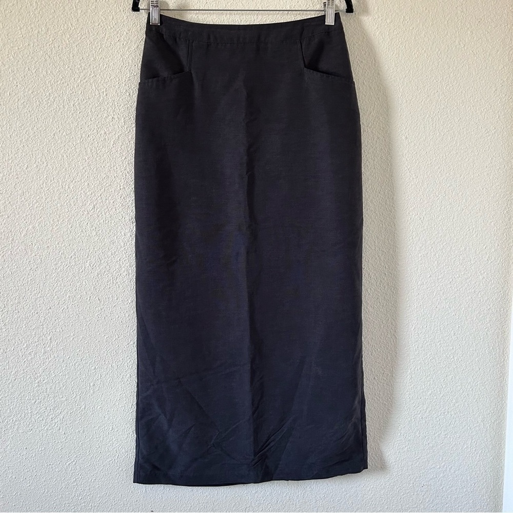 CHICO'S VTG Women’s Linen Blend Maxi Skirt 1 Gray Pockets Casual Modest Church